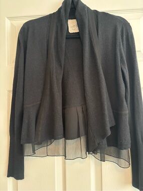 Angel Of The North Black Open-Front Sweater with Sheer Hem